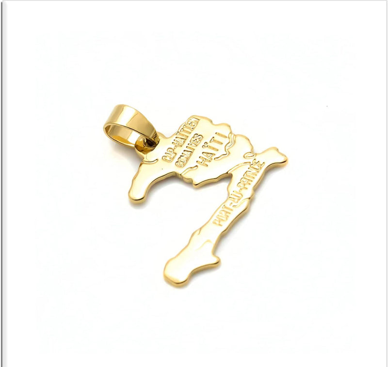 18K Gold Plated Haitian Map Pendant & Necklace